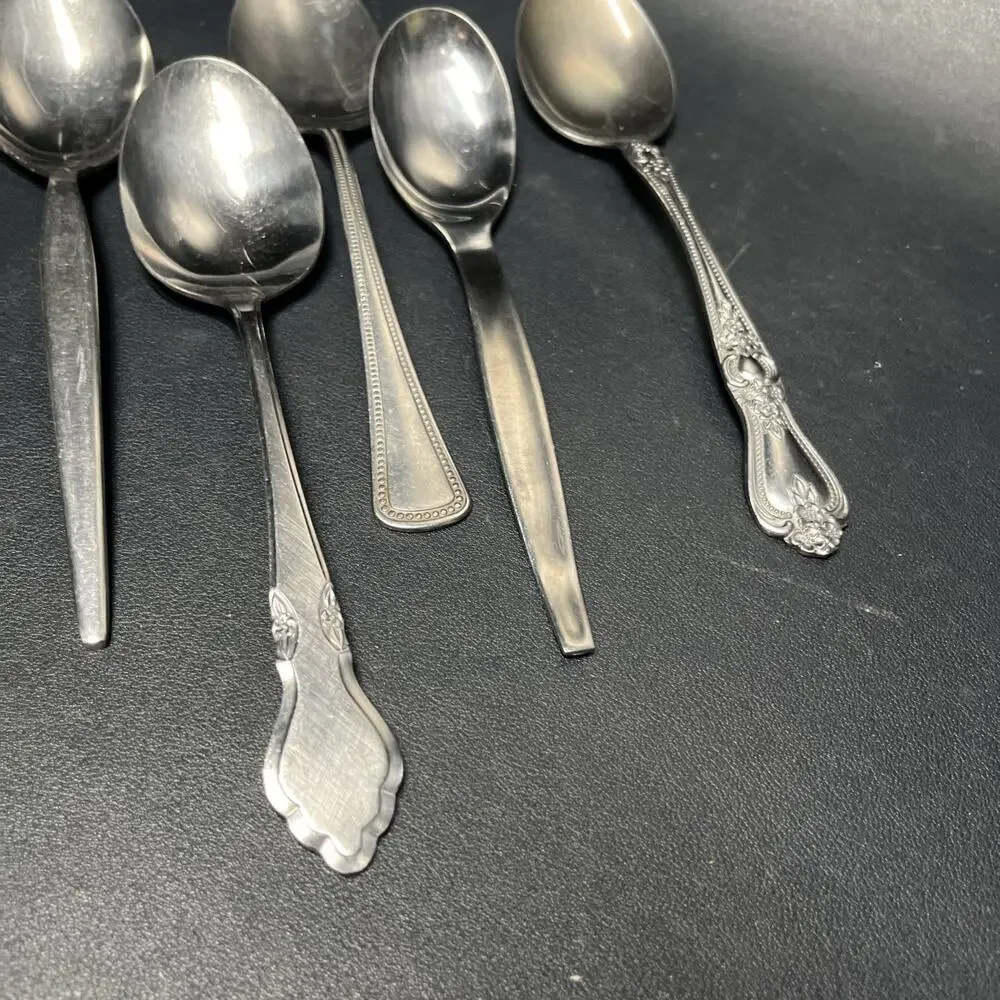 Vintage Server Spoons Stainless Flatware Lot Of 5, Oneida Rogers Ekco Eterna. F8